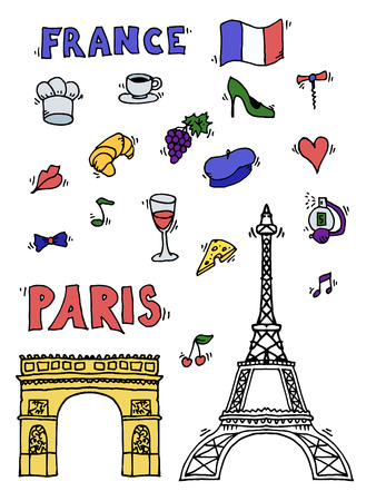 Hand drawn Paris illustration. Love Paris design. Vector illustrationのイラスト素材
