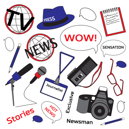 Background with journalism icons. Mass media and press conference. Journalism conceptのイラスト素材
