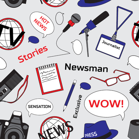 Pattern with journalism icons. Mass media and press conference. Journalism conceptのイラスト素材