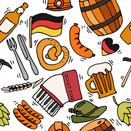 Germany travel pattern with traditional food and attractions concept icons. Vector illustrationのイラスト素材