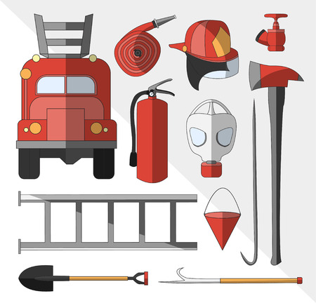 Set icons of firefighting equipment vector illustration isolated on white backgroundのイラスト素材