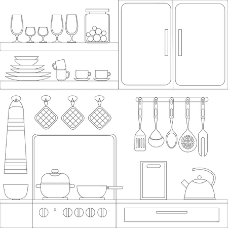 Cooking tools and items set. Hand-drawn design elements. Vector illustration with items for cooking.のイラスト素材