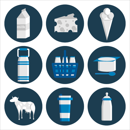 Milk flat icons set.のイラスト素材