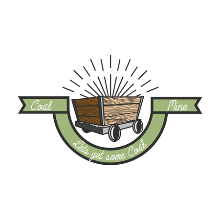 Color vintage coal mining emblem, label, badge. Vector illustrationのイラスト素材