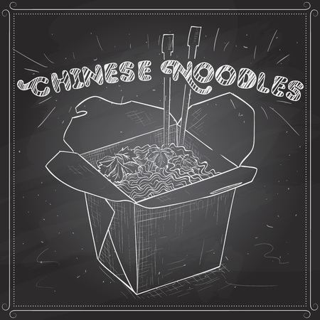 chinese noodles box scetch on a black board.のイラスト素材