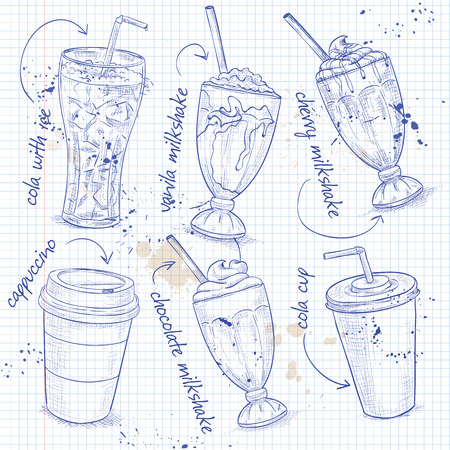 Drinks menu on a notebook page.のイラスト素材
