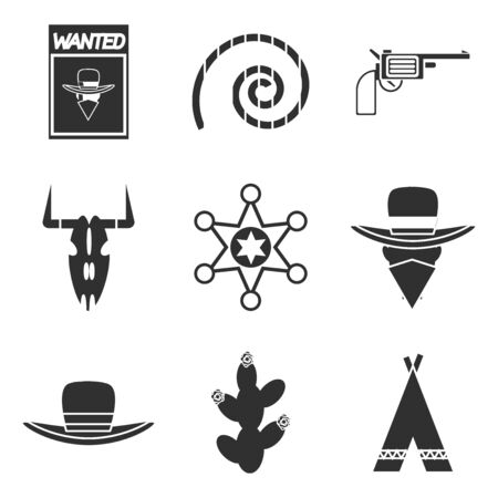 Wild west icons set. Vector illustration of cowboy objectsのイラスト素材