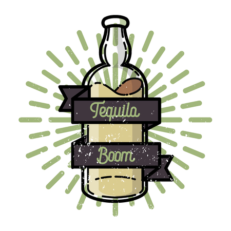 Color vintage tequila emblem. Mexican alcohol drinkのイラスト素材