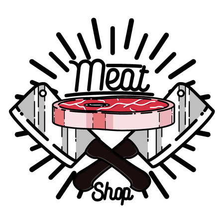 Color vintage meat store emblem, label. Shop, design food, butcher badge vector illustrationのイラスト素材