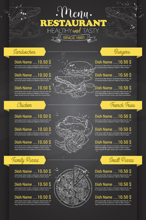 Restaurant vertical scetch menu design on blackboardのイラスト素材
