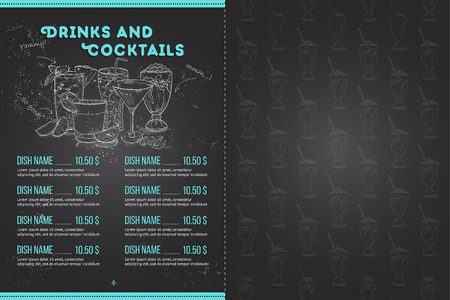Scetch horisontal menu design on blackboard, pages 6,7. Vector illustrationのイラスト素材