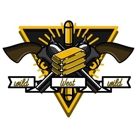 Color vintage wild west emblems, Vector illustrationのイラスト素材