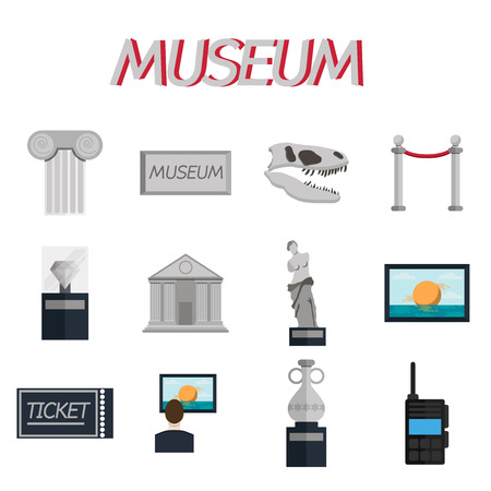 Museum icons flat set of sign canvas barrier isolated vector illustrationのイラスト素材