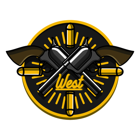Color vintage wild west emblems, Vector illustrationのイラスト素材