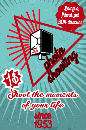 Photography color banner with retro photo studio elements isolated vector illustrationのイラスト素材