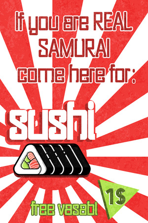 Sushi color banner. Vintage Japanese Sushi Poster. Vector illustrationのイラスト素材