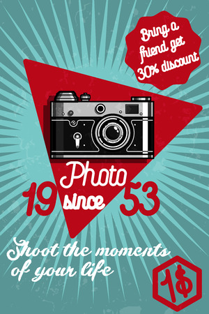 Photography color banner with retro photo studio elements isolated vector illustrationのイラスト素材