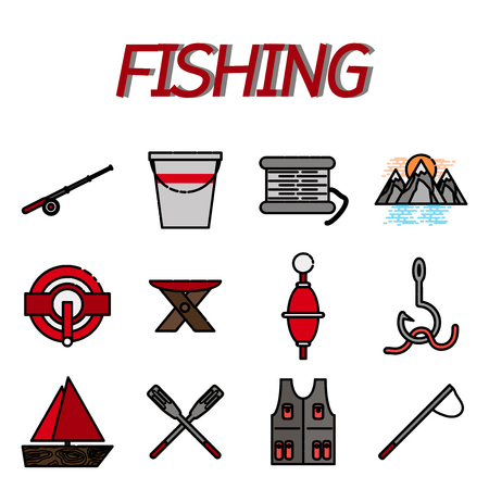 Fishing icons. Flat design.のイラスト素材