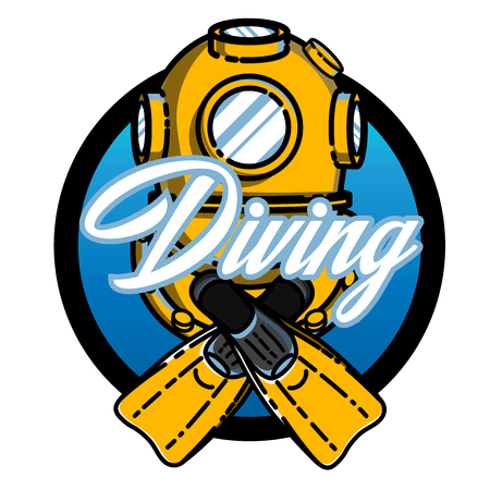 Color vintage diving emblem. For diving club and underwater swimmingのイラスト素材