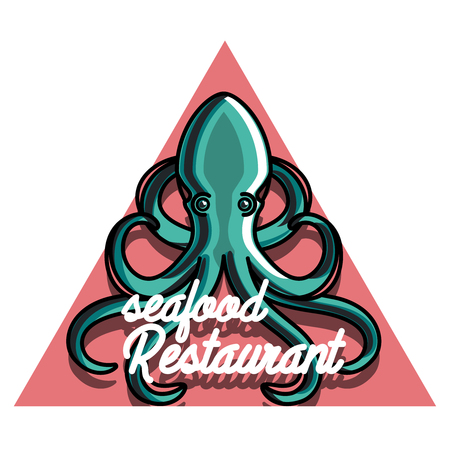 Color vintage seafood restaurant emblem. Vector illustrationのイラスト素材