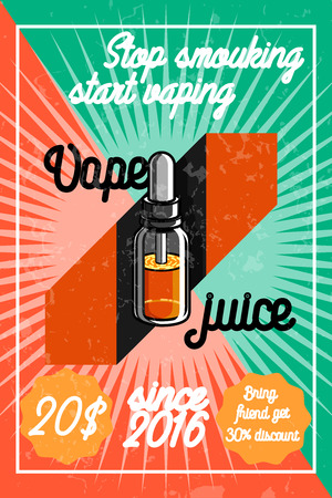 Color vintage vape, e-cigarette poster. Vector illustration, EPS 10のイラスト素材