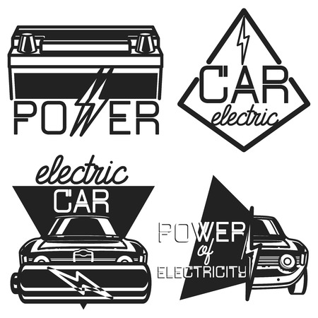 Vintage electric car emblems,labels on white background. Vector illustrationのイラスト素材