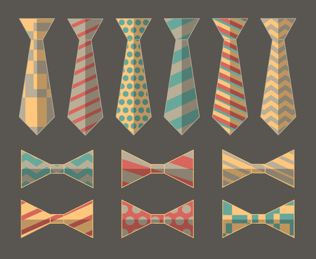 Set of Vector Ties and Bow Ties. Vector illustrationのイラスト素材