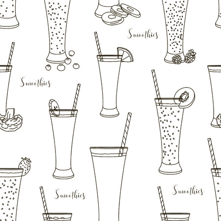 Pattern with smoothies with different Ingredients.The collection of health drink. Fruit cocktails.のイラスト素材