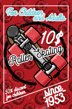 Color vintage roller Skates poster. Vector illustrationのイラスト素材