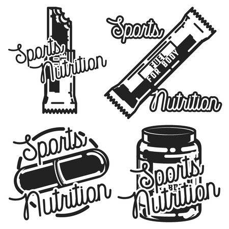 Vintage sports nutrution logos, emblems, silhouettes and design elementsのイラスト素材