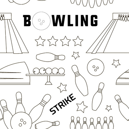 Bowling icons set pattern with ball, skittles and other. Sport designのイラスト素材