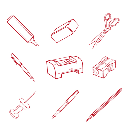Hand-drawn Office equipment icons. Vector illustrationのイラスト素材
