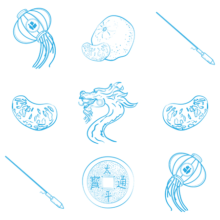 Spotless Series. Chinese new year icon set. Vector illustrationのイラスト素材