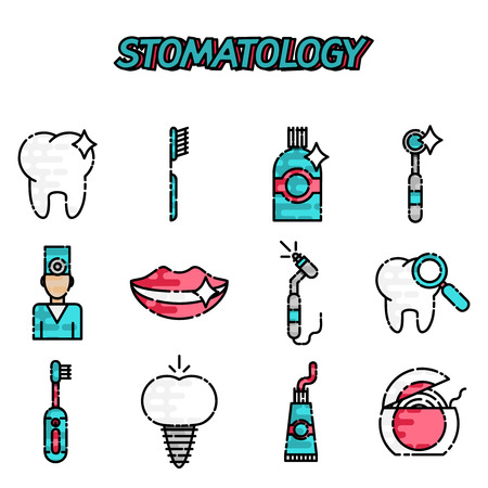Stomatology flat icons setのイラスト素材