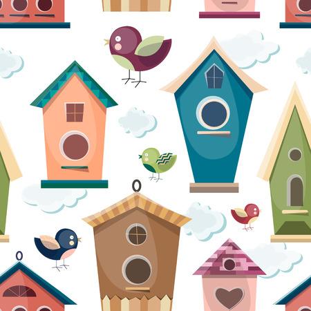 Colored birdhouses set patternのイラスト素材