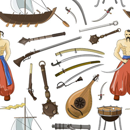 Vector set of Cossacks objects patternのイラスト素材