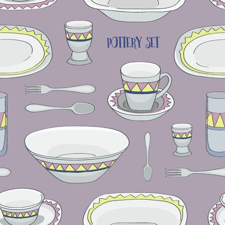 Pottery set patternのイラスト素材