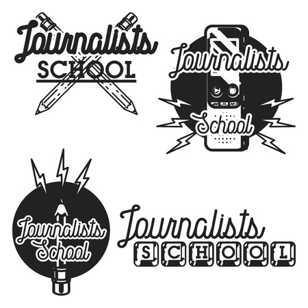 Color vintage journalists school emblems.のイラスト素材