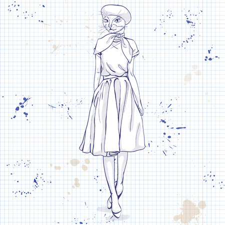 Elegant woman with cats hadのイラスト素材