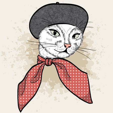 Vector color set of elegant cat woman faceの写真素材