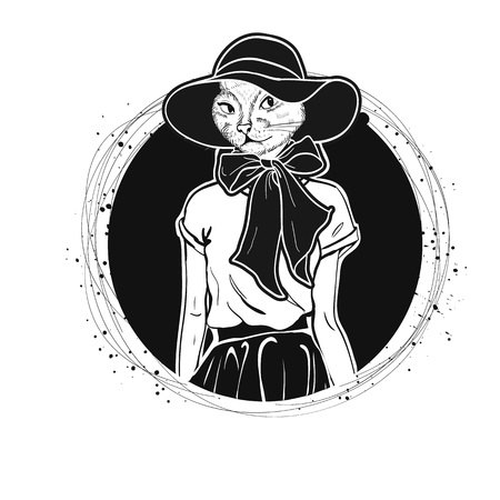 Vector elegant woman with cats headのイラスト素材