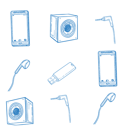Set of hand drawn gadget iconsのイラスト素材