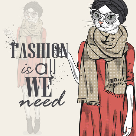 Vector elegant woman with cats headのイラスト素材