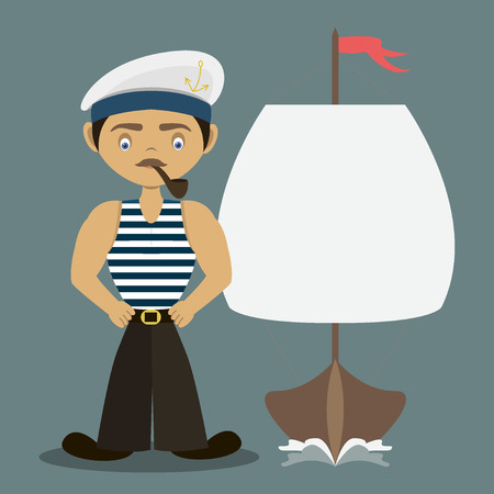 Sailor with a pipe and a shipのイラスト素材