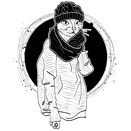 Vector elegant woman with cats headのイラスト素材