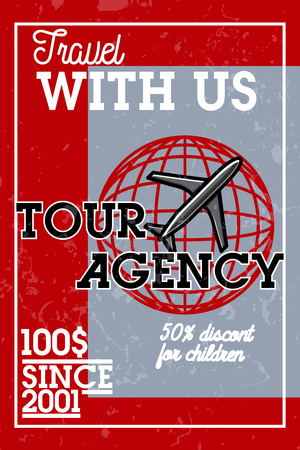 Color vintage tour agency banner. Travel conceptのイラスト素材