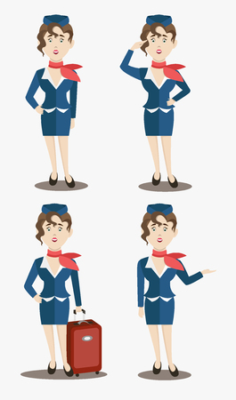 Cute stewardess characters set. Vector illustration EPS 10のイラスト素材