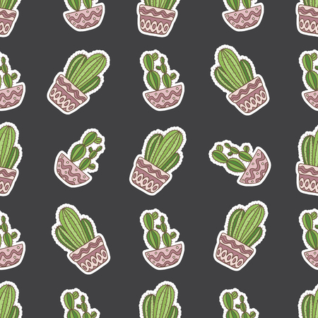 Cute hand drawn cactuses patternのイラスト素材
