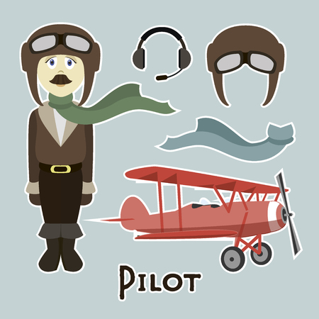 Pilot in uniform flat design style, isolated on lighht background. Avatars pilot. Vector illustration.のイラスト素材