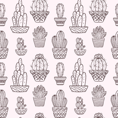 Cute hand drawn vector cactuse patternのイラスト素材